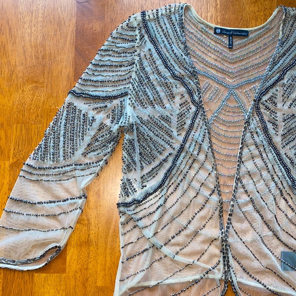 House of Harlow 1960 • Art Deco Intricate Beaded Shawl Open Cardigan